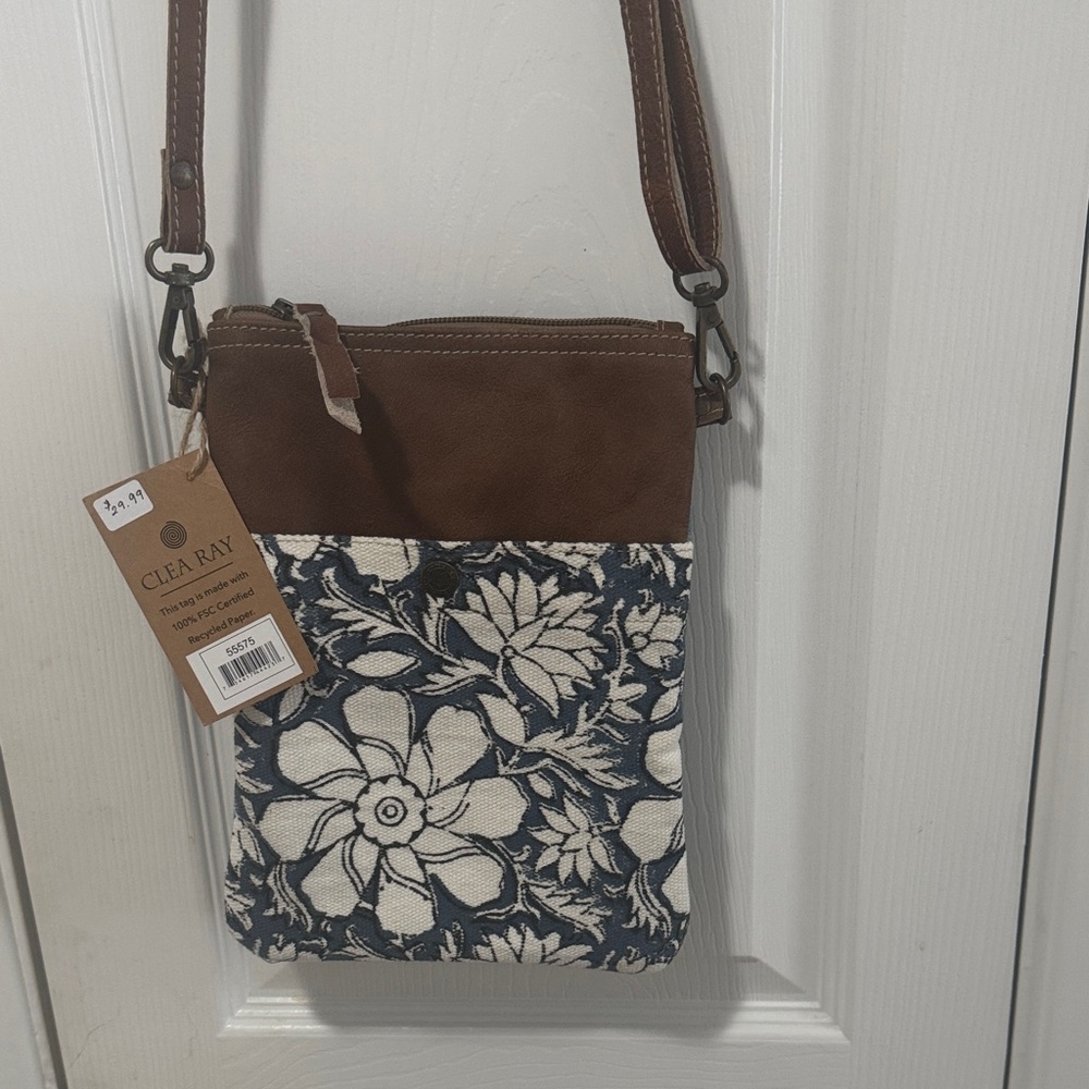 Brown and Blue Floral Women's Bag
